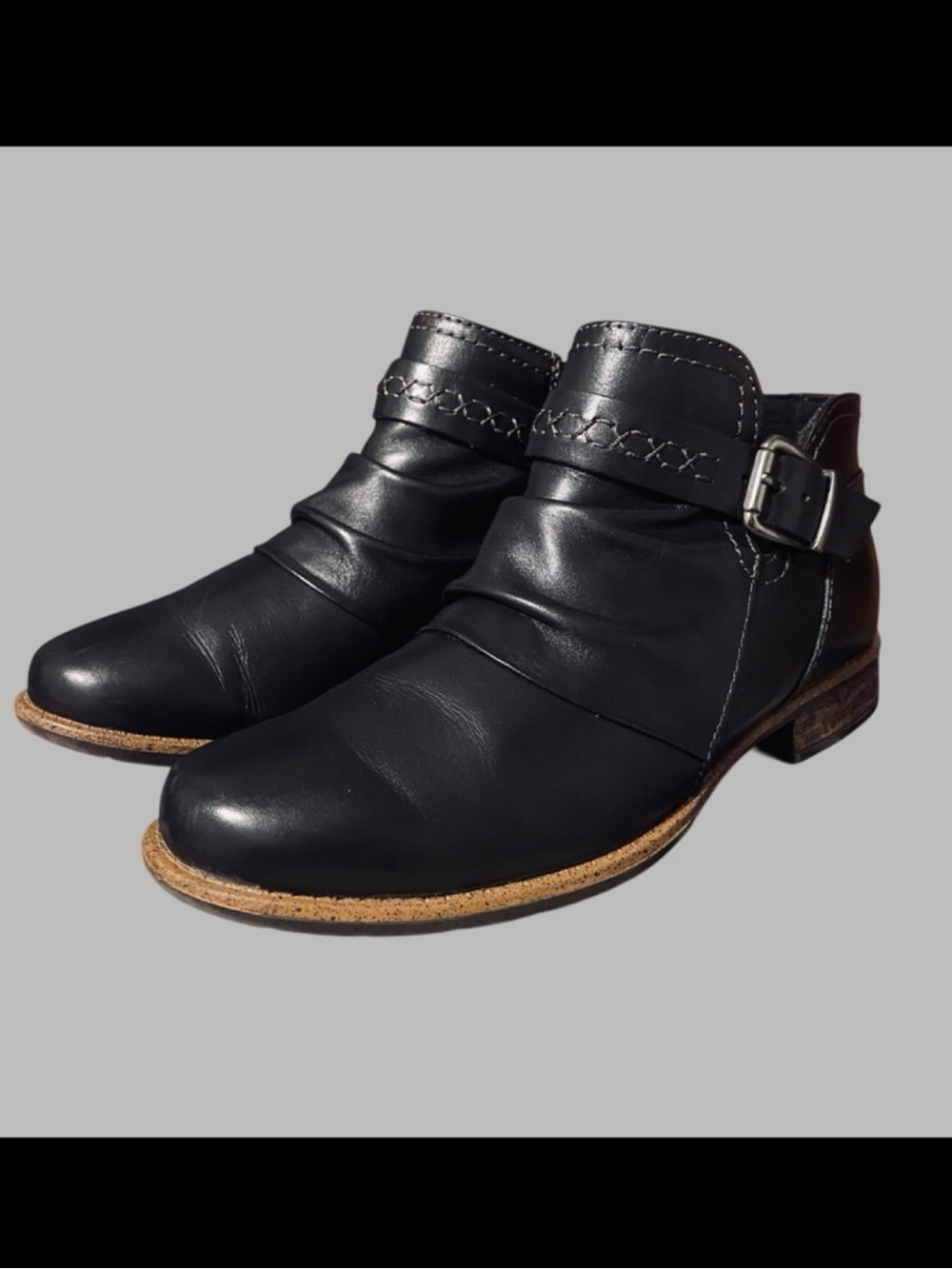 Earth Origins Women’s Abby Leather Buckle Booties Womens 10 Black